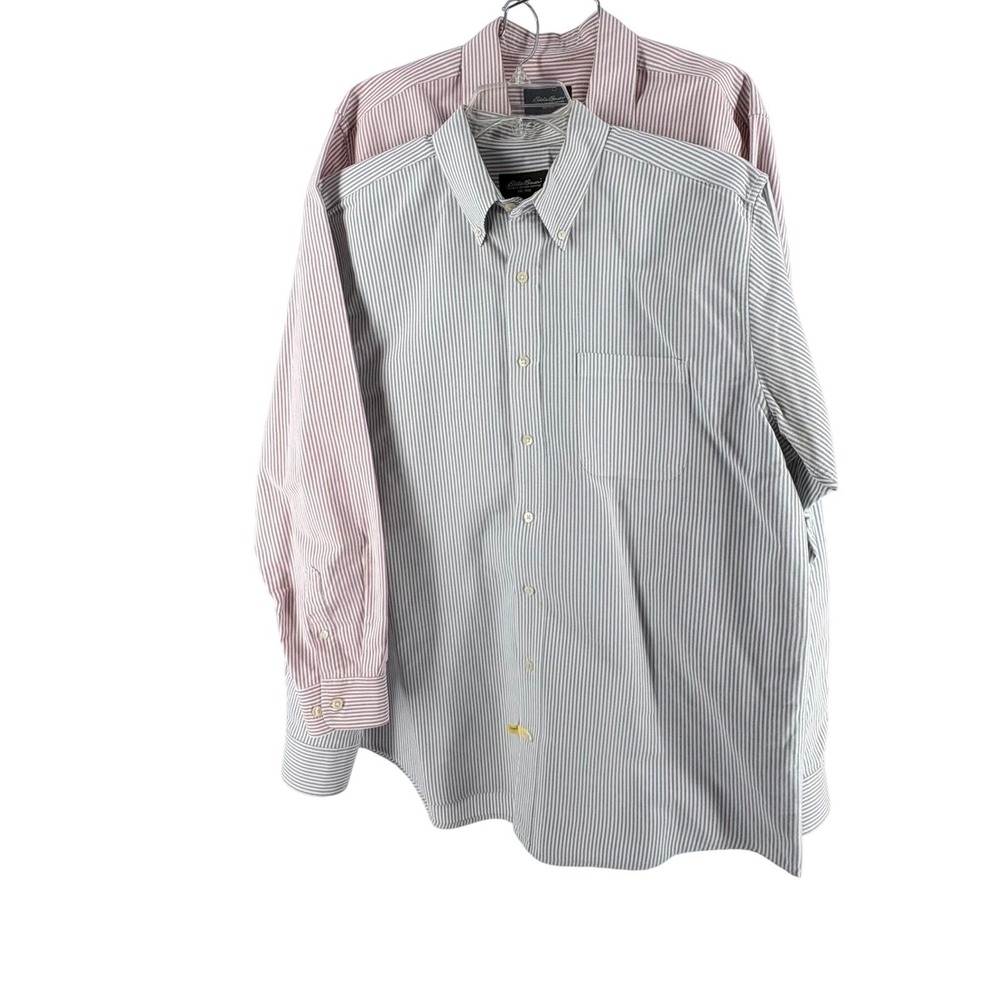 Lot of 2 Eddie Bauer Mens Tall Large Striped Button Down Shirts Red Blue TL